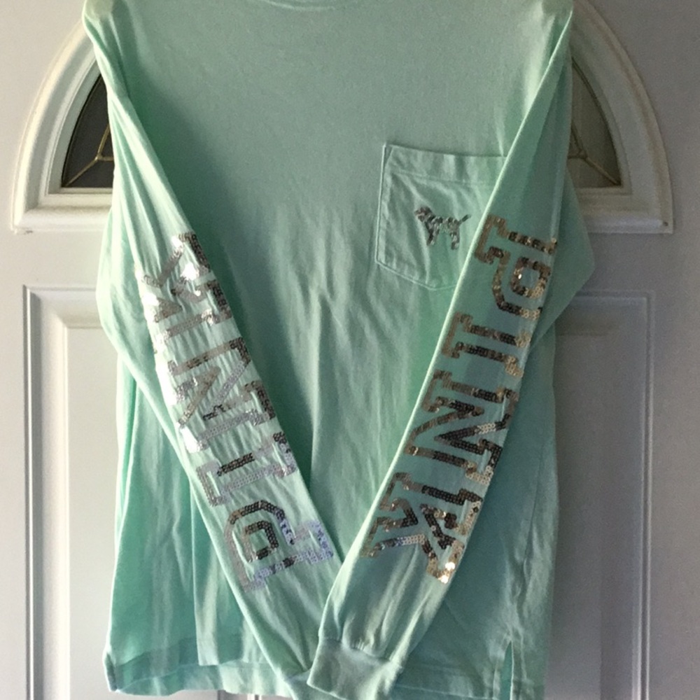 PINK Victoria Secret Bling Long Sleeve Top, MintXS